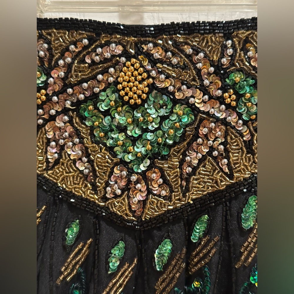 BEADED SILK Skirt in Black, Green & Gold Girls Sz 12. - Picture 5 of 15